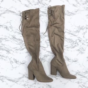 Suede Over The Knee Boots + Too Faced Highlighter